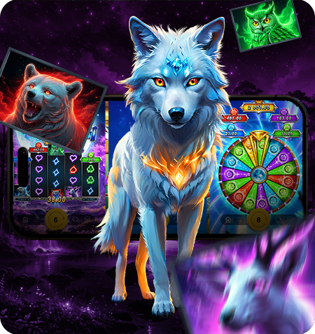 Símbolo Wild do jogo Enchanted Wolf Rising Rewards King Millions.