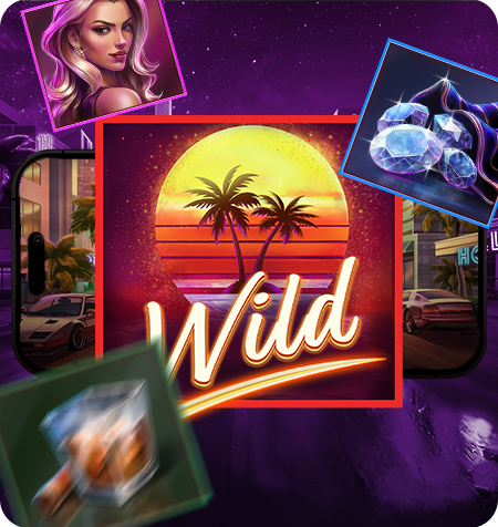 Símbolo Wild do jogo Miami Rise.