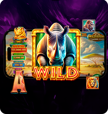 Símbolo Wild do jogo Wild Rhino Stampede Stacks